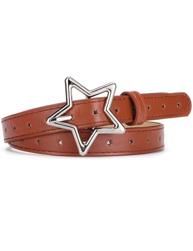 Kiench Mädchen Ledergürtel mit Stern Schnalle Kinder PU Leder Gürtel Braun Hüftumfang 60-85cm = Gesamtlänge 93cm von Kiench