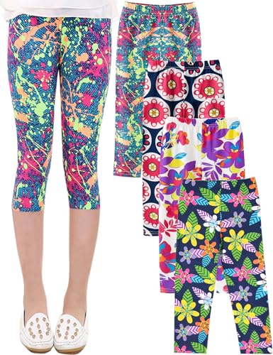 Kiench Mädchen Leggings 3/4 Bunt Capri-Hosen 4er-Pack Blühende Garten EU Größe 110/4-5 Jahre Etikett 120 von Kiench