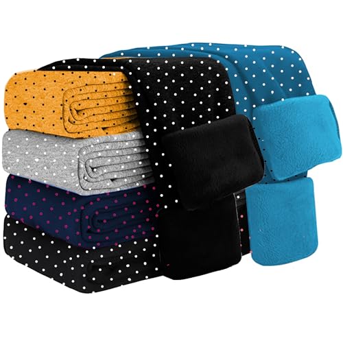 Kiench Mädchen Leggings Gefüttert Punkte Bedruckt Winter-Hosen Baumwolle 2er-Pack Schwarz + Meer Blau EU Größe 146-152/10-11 Jahre Etikett 160 von Kiench