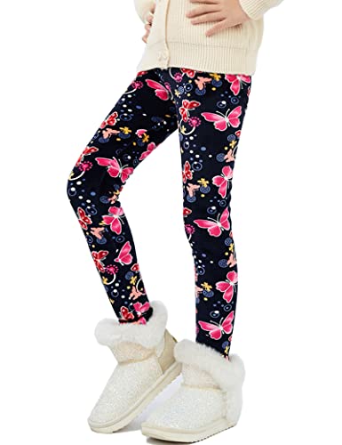 Kiench Mädchen Leggings Gefüttert Warm Thermo Hosen Dunkelblau Schmetterling EU Größe 110/4-5 Jahre Etikett 110 von Kiench