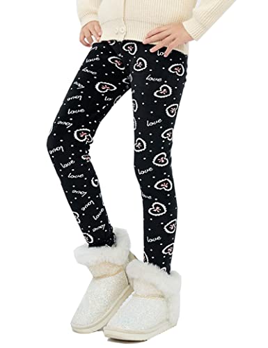 Kiench Mädchen Leggings Gefüttert Warm Thermo Hosen Schwarz Liebe EU Größe 158/12 Jahre Etikett 160 von Kiench