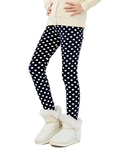 Kiench Mädchen Leggings Gefüttert Warm Thermo Hosen Weiß Punkte EU Größe 128-134/7-8 Jahre Etikett 130 von Kiench
