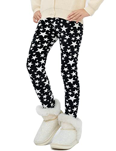 Kiench Mädchen Leggings Gefüttert Warm Thermo Hosen Weiß Sterne EU Größe 128-134/7-8 Jahre Etikett 130 von Kiench