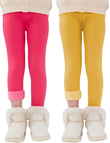 Kiench Mädchen Leggings Gefüttert Winter Dick Hosen Baumwolle 2er-Pack Dunkel Rosa & Gelb EU Größe 134/8-9 Jahre Etikett 140 von Kiench