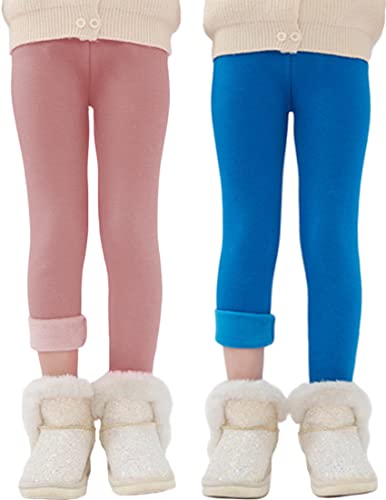 Kiench Mädchen Leggings Gefüttert Winter Dick Hosen Baumwolle 2er-Pack Hell Rosa & Blau EU Größe 104-110/4-5 Jahre Etikett 110 von Kiench