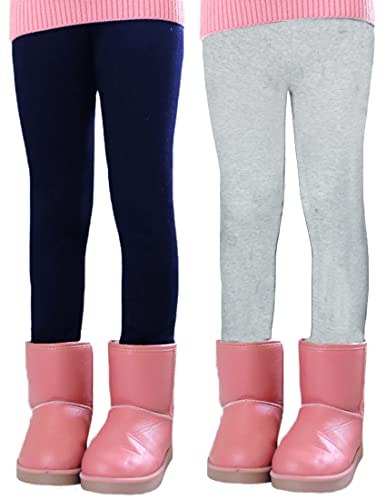 Kiench Mädchen Leggings Gefüttert Winter Dick Hosen Baumwolle 2er-Pack Marineblau & Grau EU Größe 140-146/9-10 Jahre Etikett 150 von Kiench