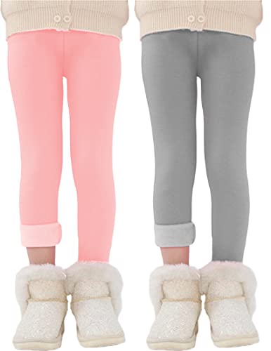 Kiench Mädchen Leggings Gefüttert Winter Dick Hosen Baumwolle 2er-Pack Rosa & Grau EU Größe 104-110/4-5 Jahre Etikett 110 von Kiench