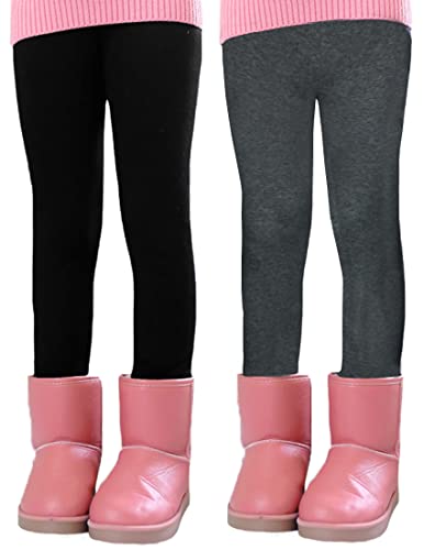 Kiench Mädchen Leggings Gefüttert Winter Dick Hosen Baumwolle 2er-Pack Schwarz & Dunkelgrau EU Größe 104-110/4-5 Jahre Etikett 110 von Kiench