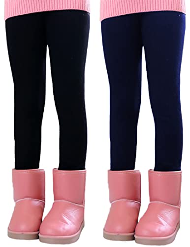 Kiench Mädchen Leggings Gefüttert Winter Dick Hosen Baumwolle 2er-Pack Schwarz & Marineblau EU Größe 134/8-9 Jahre Etikett 140 von Kiench