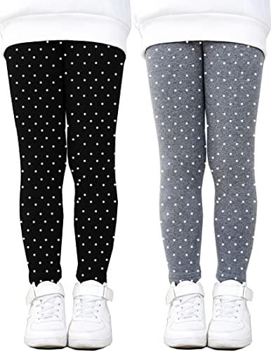 Kiench Mädchen Leggings Gefüttert Winter Dick Hosen Baumwolle 2er-Pack Tupfen Schwarz & Grau EU Größe 104-110/4-5 Jahre Etikett 110 von Kiench