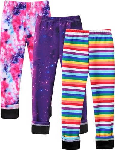 Kiench Mädchen Leggings Gefüttert Winter Warm Thermo Hosen 3er-Pack Leuchtende Galaxie EU Größe 122/6 Jahre Etikett 130 von Kiench