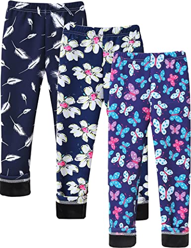 Kiench Mädchen Leggings Gefüttert Winter Warm Thermo Hosen 3er-Pack Schmetterlinge um Sträuße EU Größe 128-134/7-8 Jahre Etikett 140 von Kiench