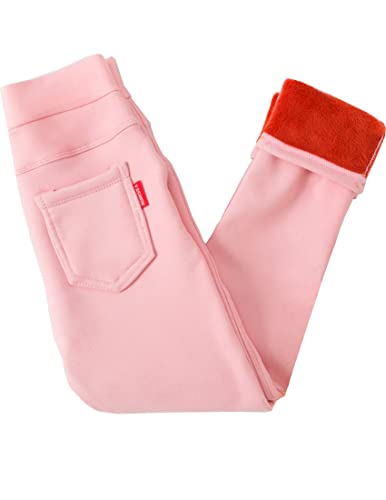 Kiench Mädchen Leggings Gefüttert mit Tasche Kinder Winter Dick Hosen High Waist Rosa EU Größe 122-128/7-8 Jahre Etikett 130 von Kiench