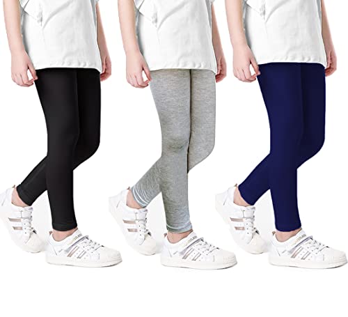 Kiench Mädchen Leggings Knöchellang Hosen 3er-Pack Dunkelblau & Grau & Schwarz EU Größe 86/12-24 Monate Etikett 90 von Kiench
