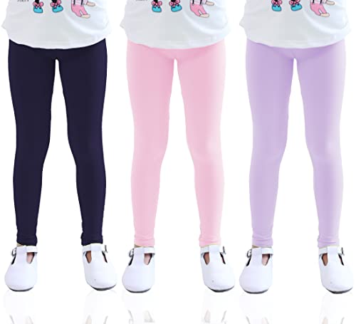 Kiench Mädchen Leggings Knöchellang Hosen 3er-Pack Lila & Rosa & Marineblau EU Größe 122-128/7-8 Jahre Etikett 130 von Kiench