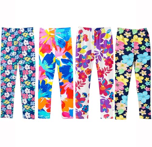 Kiench Mädchen Leggings Lang Hosen 4er-Pack Blühende Blumen EU Größe 122-128/6-7 Jahre Etikett 70 von Kiench