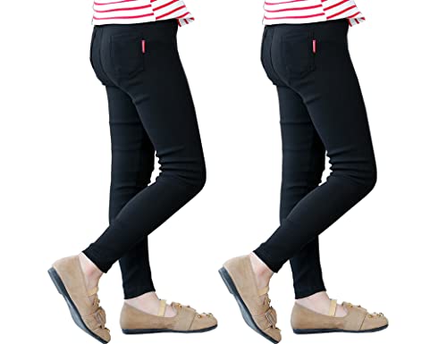 Kiench Mädchen Leggings Lang Hosen mit Taschen Slim Fit Jeggings 2er-Pack 2 Schwarz EU Größe 128/6-7 Jahre Etikett 130 von Kiench