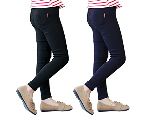 Kiench Mädchen Leggings Lang Hosen mit Taschen Slim Fit Jeggings 2er-Pack Schwarz & Marineblau EU Größe 116-122/5-6 Jahre Etikett 120 von Kiench