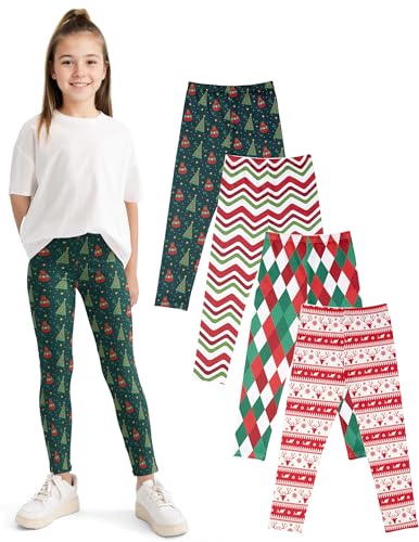 Kiench Mädchen Leggings Lang Sport-Hosen 4er-Pack Frohe Weihnachten EU Größe 116/4-5 Jahre Etikett 120 von Kiench