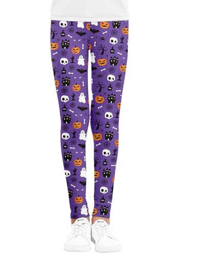 Kiench Mädchen Leggings Lang Stretch-Hosen Muster Halloween: Gespenst EU Größe 122-128/7-8 Jahre Etikett 130 von Kiench