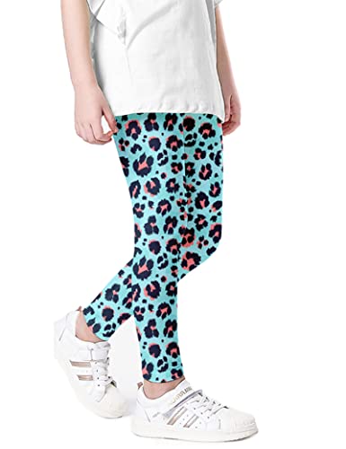 Kiench Mädchen Leggings Lang Stretch-Hosen Muster Leopard Türkis EU Größe 104-110/3-4 Jahre Etikett 110 von Kiench