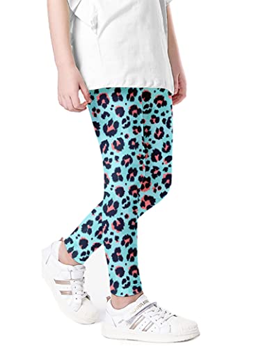 Kiench Mädchen Leggings Lang Stretch-Hosen Muster Leopard Türkis EU Größe 122-128/6-7 Jahre Etikett 130 von Kiench