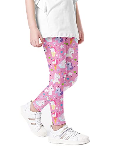 Kiench Mädchen Leggings Lang Stretch-Hosen Muster Pferde Rosa EU Größe 104-110/3-4 Jahre Etikett 110 von Kiench