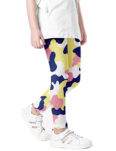 Kiench Mädchen Leggings Lang Stretch-Hosen Muster Tarnung Gelb EU Größe 122-128/6-7 Jahre Etikett 130 von Kiench