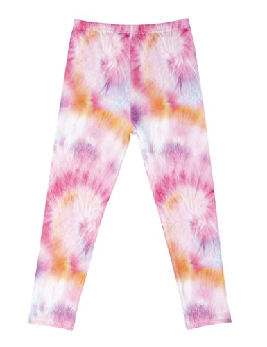 Kiench Mädchen Leggings Lang Stretch-Hosen Muster Tie Dye Rosa EU Größe 122-128/6-7 Jahre Etikett 130 von Kiench