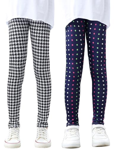Kiench Mädchen Leggings Lange Bunte Sport-Hosen Gymnastik 2er-Pack Hahnentritt/Punkten EU Gr. 146-152/10-11 Jahre von Kiench