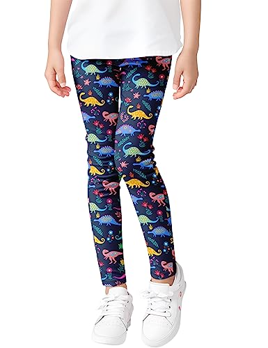 Kiench Mädchen Leggings Muster Lang Stretch Kinder-Hosen Niedliche Dinosaurier EU Größe 134-140/7-8 Jahre Etikett 140 von Kiench