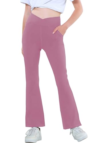 Kiench Mädchen Leggings Schlaghose Hohe Taille Bootcut Sporthose mit Taschen Lavender EU Größe 122-128/7-8 Jahre von Kiench