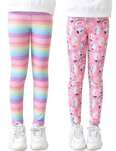 Kiench Mädchen Leggings Thermo Gefüttert Winter Warm Hosen Muster 2er-Pack Regenbogen + Frucht EU Größe 116-122/5-6 Jahre Etikett 120 von Kiench