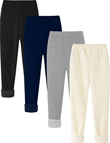 Kiench Mädchen Leggings Winter Dick Gefüttert Hosen Baumwolle 4er-Pack Beige & Grau & Marineblau & Schwarz EU Größe 104-110/4-5 Jahre Etikett 110 von Kiench