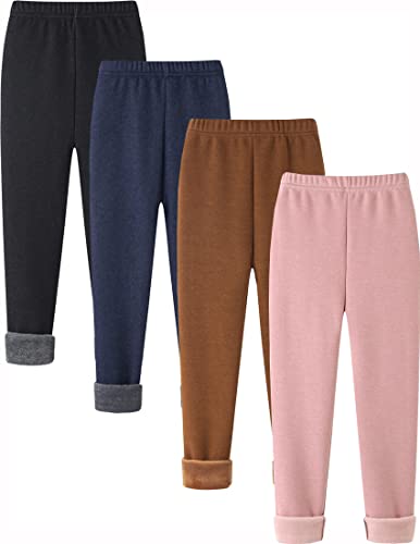 Kiench Mädchen Leggings Winter Dick Gefüttert Hosen Baumwolle 4er-Pack Jeans Blau & Jeans Schwarz & Braun & Pale Pink EU Größe 122-128/7-8 Jahre Etikett 130 von Kiench