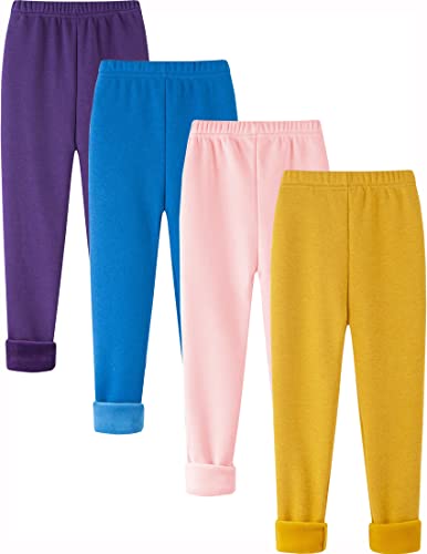 Kiench Mädchen Leggings Winter Dick Gefüttert Hosen Baumwolle 4er-Pack Lila & Blau & Pink & Gelb EU Größe 122-128/7-8 Jahre Etikett 130 von Kiench