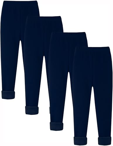 Kiench Mädchen Leggings Winter Dick Gefüttert Hosen Baumwolle 4er-Pack Marinenblau EU Größe 122-128/7-8 Jahre Etikett 130 von Kiench