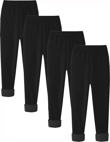 Kiench Mädchen Leggings Winter Dick Gefüttert Hosen Baumwolle 4er-Pack Schwarz EU Größe 146-152/11 Jahre Etikett 160 von Kiench