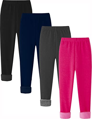 Kiench Mädchen Leggings Winter Dick Gefüttert Hosen Baumwolle 4er-Pack Schwarz & Dunkelblau & Dunkelgrau & Rosa EU Größe 104-110/4-5 Jahre Etikett 110 von Kiench