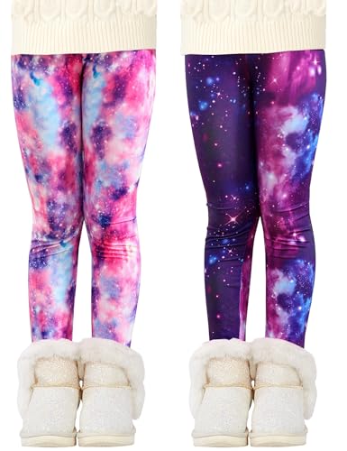 Kiench Mädchen Leggings Winter Gefüttert Dick Hosen 2er-Pack Galaxis Rosa & Lila EU Größe 116-122/5-6 Jahre Etikett 120 von Kiench