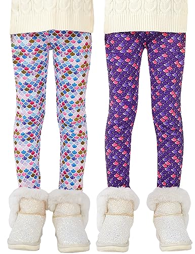 Kiench Mädchen Leggings Winter Gefüttert Dick Hosen 2er-Pack Meerjungfrauen EU Größe 128/6-7 Jahre Etikett 130 von Kiench