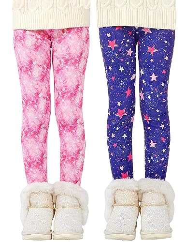 Kiench Mädchen Leggings Winter Gefüttert Dick Hosen 2er-Pack Sternenhimmel EU Größe 104-110/3-4 Jahre Etikett 110 von Kiench