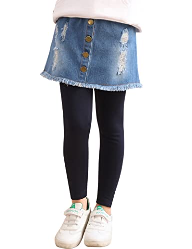 Kiench Mädchen Leggings mit Jeans-Rock mit Tasche Lang Stretch-Hosen Marineblau EU Größe 128/6-7 Jahre Etikett 130 von Kiench