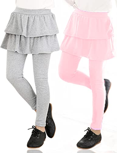 Kiench Mädchen Leggings mit Rock Einteiler 2er-Pack Hosen Warm Baumwolle Rosa & Grau EU Größe 116-122/6-7 Jahre Etikett 130 von Kiench