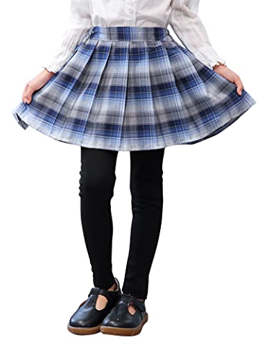 Kiench Mädchen Leggings mit Tartan Rock Uniform Faltenröcke Hosen Blau EU Größe 116-122/6-7 Jahre Etikett 120 von Kiench