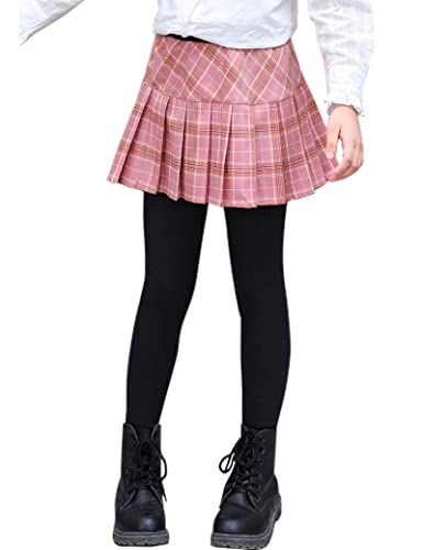 Kiench Mädchen Leggings mit Tartan Rock Uniform Faltenröcke Hosen Rosa EU Größe 134-140/8-9 Jahre Etikett 140 von Kiench