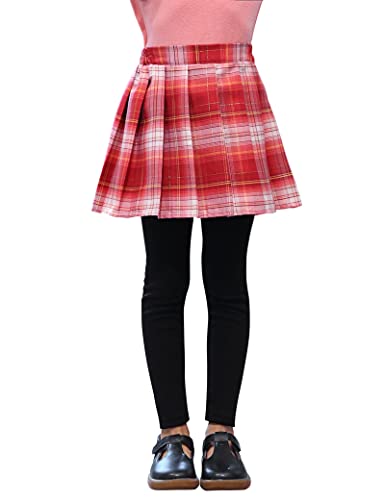 Kiench Mädchen Leggings mit Tartan Rock Uniform Faltenröcke Hosen Rot EU Größe 128/7-8 Jahre Etikett 130 von Kiench