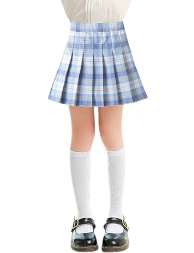 Kiench Mädchen Mini Röcke Kariert Schuluniform Kurzer Faltenrock mit Shorts Großes Karomuster: Blau EU Gr. 164-170/14-16 Jahre von Kiench