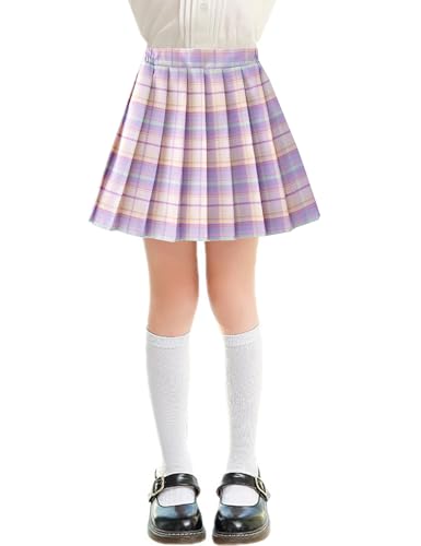 Kiench Mädchen Mini Röcke Kariert Schuluniform Kurzer Faltenrock mit Shorts Großes Karomuster: Violett EU Gr. 128-134/6-7 Jahre von Kiench