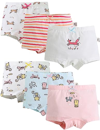 Kiench Mädchen Pantys Boxershorts Baumwolle Unterwäsche 6er-Pack Fuchs & Katze EU Größe 128-134/8-9 Jahre Etikett 130 von Kiench